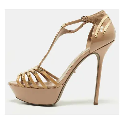 Sergio Rossi Beige Patent Leather Strappy Platform Sandals Size