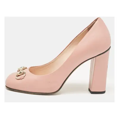 Gucci Pink Leather Horsebit Block Heel Pumps Size 36.5