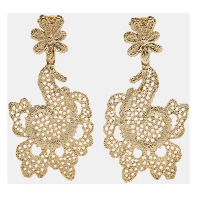 Oscar de la Renta Gold Filigree Floral Clip On Earrings