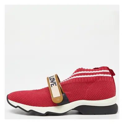 Fendi Red Mesh Rockoko Velcro Strap Slip On Sneakers Size