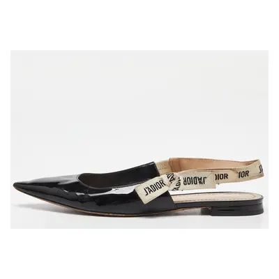 Dior Black Patent Leather J'adior Slingback Flats Size