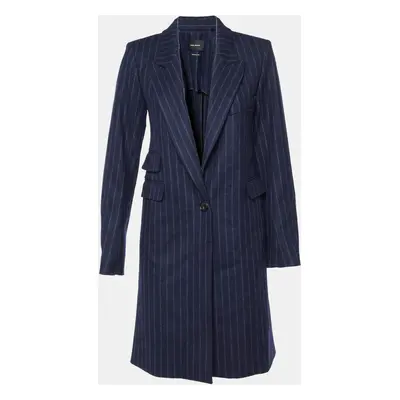 Isabel Marant Navy Blue Stripe Wool Mid-Length Coat