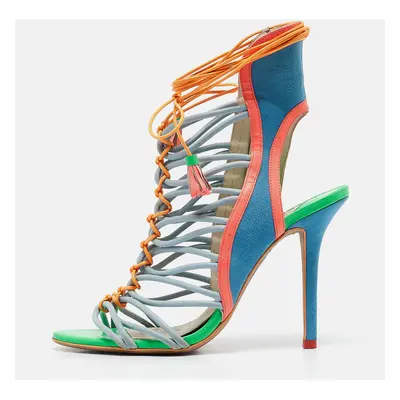 Sophia Webster Multicolor Patent Leather and Suede Lacey Ankle Strap Sandals Size