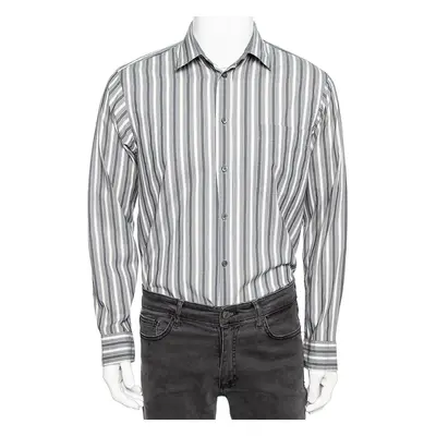 Zegna Sport Grey Striped Cotton & Silk Button Front Shirt