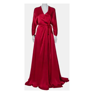 Jenny Packham Burgundy Satin Trail Detail Wrap Gown