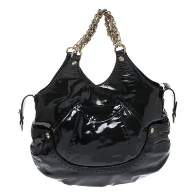 Versace Black Stitches Patent Leather Chain Shoulder Bag