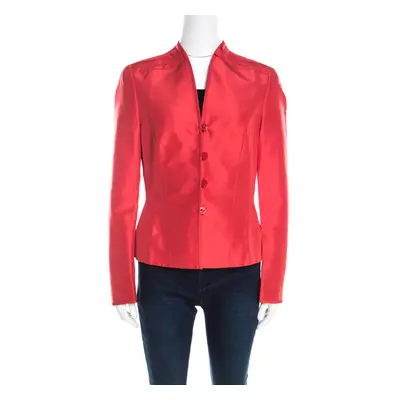 Escada Orange Silk Pleat Detail Tailored Button Front Blazer