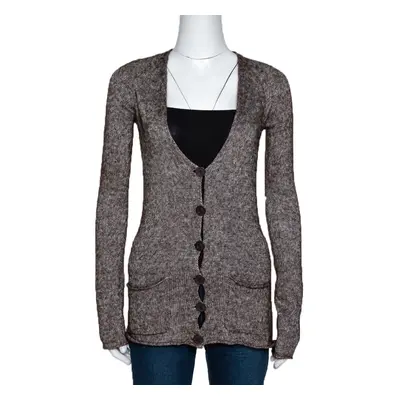 Emporio Armani Brown Mohair Blend Marl Knit Cardigan