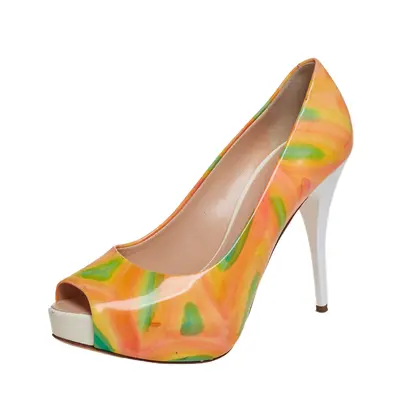 Giuseppe Zanotti Multicolor Patent Leather Platform Peep Toe Pumps Size