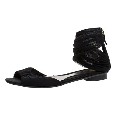 Fendi Black Mesh Fabric Open Toe Flat Sandals Size 36.5