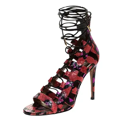 Aquazzura Multicolor Python Leather Elaphe Cut Out Ankle Wrap Sandals Size