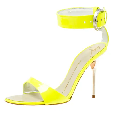 Giuseppe Zanotti Fluorescent Green Patent Leather Ankle Strap Open Toe Sandals Size