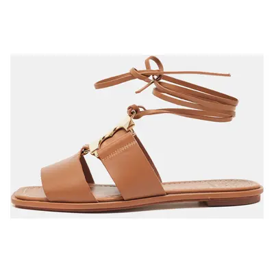 Tory Burch Brown Leather Gemini Link Flat Sandals Size 37.5