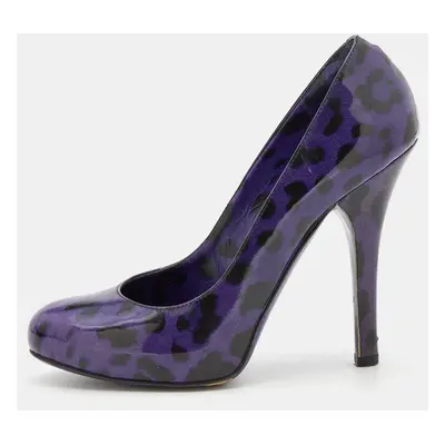 Dolce & Gabbana Purple/Black Leopard Print Patent Leather Platform Pumps Size