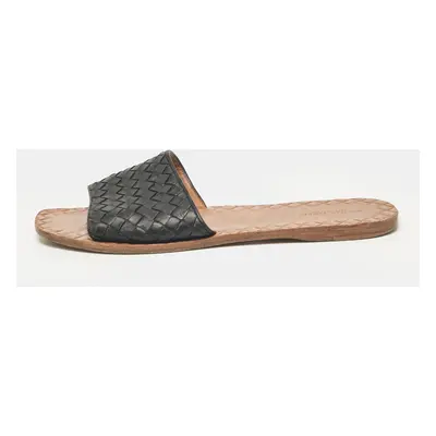 Bottega Veneta Black Intrecciato Leather Flat Slides Size