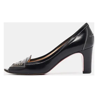 Christian Louboutin Black Leather Peep Toe Pumps Size 38.5