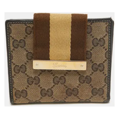 Gucci Beige/Brown GG Supreme Canvas Web Flap French Wallet