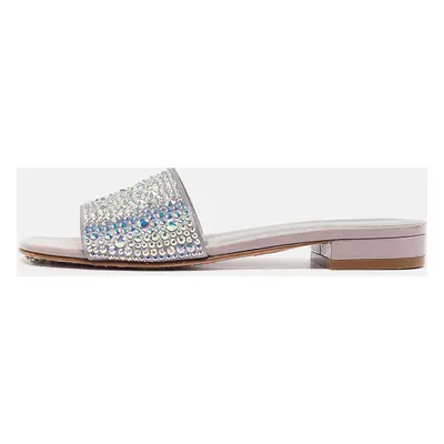 Gina Grey/Purple Leather Crystal Embellished Flat Slides Size