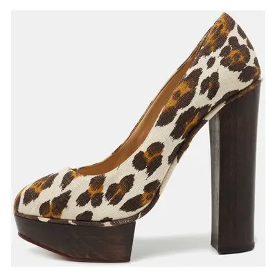 Charlotte Olympia Brown Canvas Leopard Print Platform Pumps Size