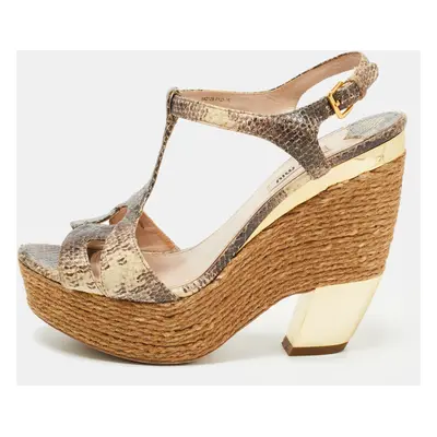 Miu Miu Brown/Beige Python Embossed Leather Ankle Strap Sandals Size