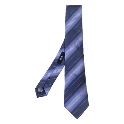 Boss By Hugo Boss Navy Blue Striped Silk Narrow Tie