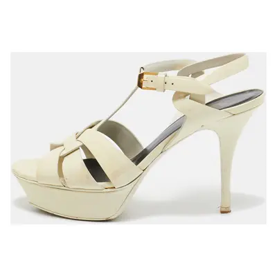 Saint Laurent Cream Patent Leather Tribute Sandals Size