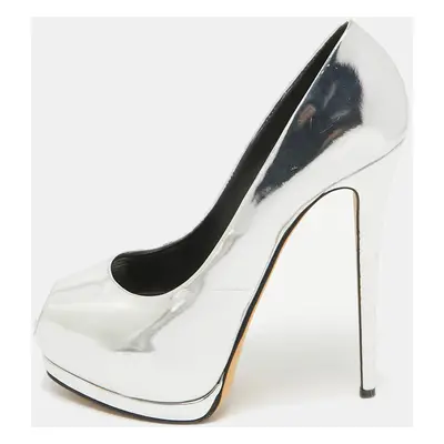 Giuseppe Zanotti Silver Leather Sharon Platform Pumps Size