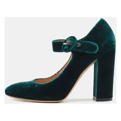 Gianvito Rossi Green Velvet Lorraine Mary Jane Pumps Size