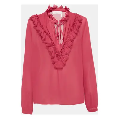 See by Chloe Raspberry Pink Crepe Ruffled Blouse