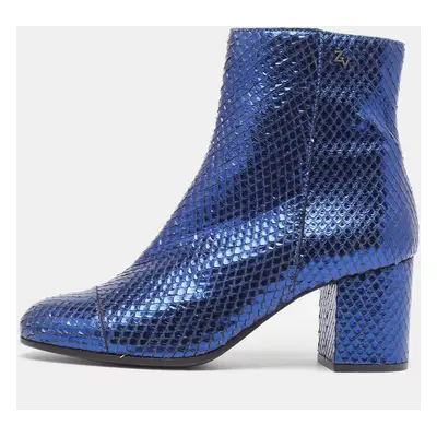 Zadiq & Voltaire Blue Python Block Heel Ankle Boots Size