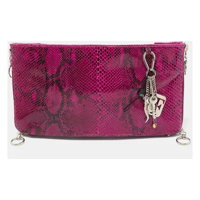 Gianfranco Ferre Magenta Python Side Zip Oversized Clutch