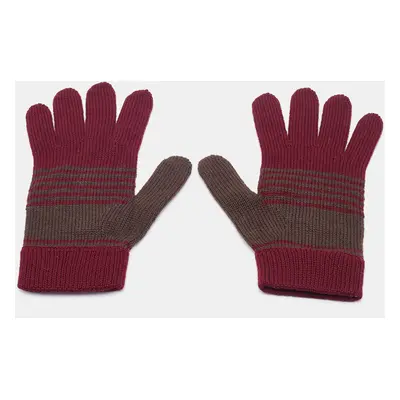 Emporio Armani Burgundy & Beige Wool Gloves