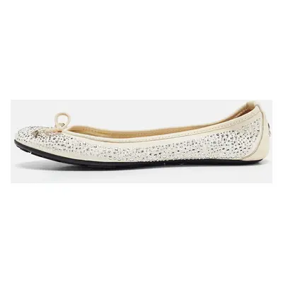 Jimmy Choo Cream Crystal Embellished Leather Weber Ballet Flats Size