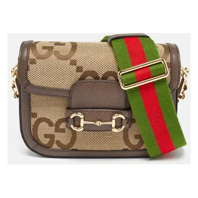 Gucci Beige/Brown GG Canvas Leather Horsebit Crossbody Bag