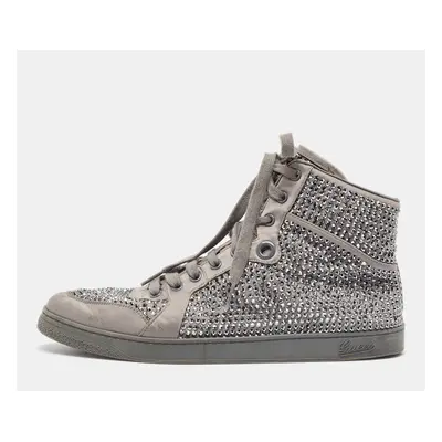 Gucci Grey Satin Crystal Embellished Coda High Top Sneakers Size