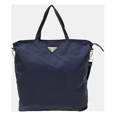 Prada Navy Blue Nylon Tote and Shoulder Bag