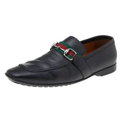 Gucci Black Leather Web Detail Loafers Size 40.5