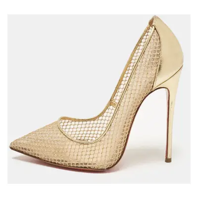 Christian Louboutin Gold Leather and Mesh Follies Resille Pumps Size