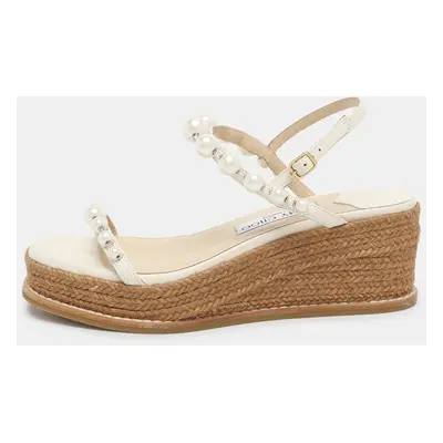 Jimmy Choo Cream Leather Amatuss Espadrille Sandals Size 37.5