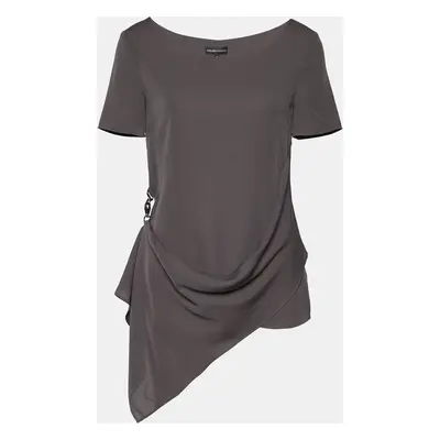 Emporio Armani Dark Grey Crepe Draped Detail Blouse