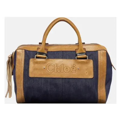 Chloe Blue/Brown Denim and Leather Zip Satchel