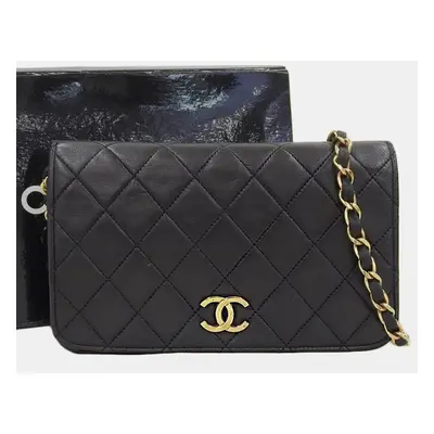 Chanel Black Leather Vintage Quilted Wallet On Chain