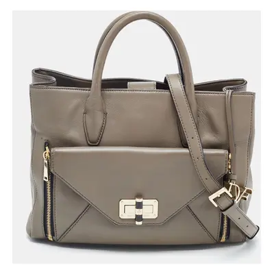 Diane Von Furstenberg Grey Leather Large Gallery Secret Envelope Tote