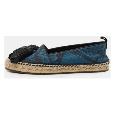 Burberry Blue/Black Snake Print Canvas and Leather Tassel Espadrilles Size