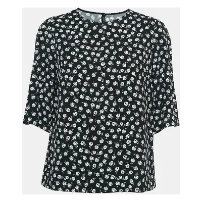 Dolce & Gabbana Black Rose Print Crepe Blouse