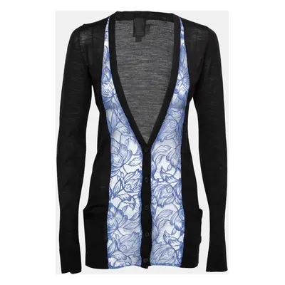 Vera Wang Collection Black and Blue Lace Trim Button Front Cardigan