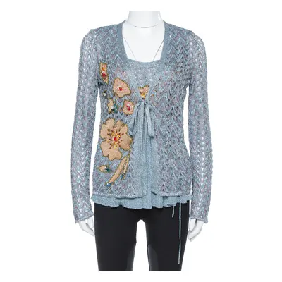 Missoni Grey Lurex Knit Crystal Embellished Top and Cardigan Set