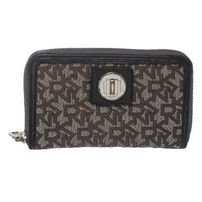 Dkny Brown/Black Monogram Canvas and Leather Zip Around Wallet