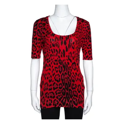 Dolce & Gabbana Red Leopard Pattern Wool Knit Jumper