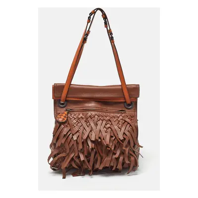 Bottega Veneta Brown/Orange Leather Intrecciato Fringe Palio Tote